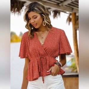 Surplice neck belted top